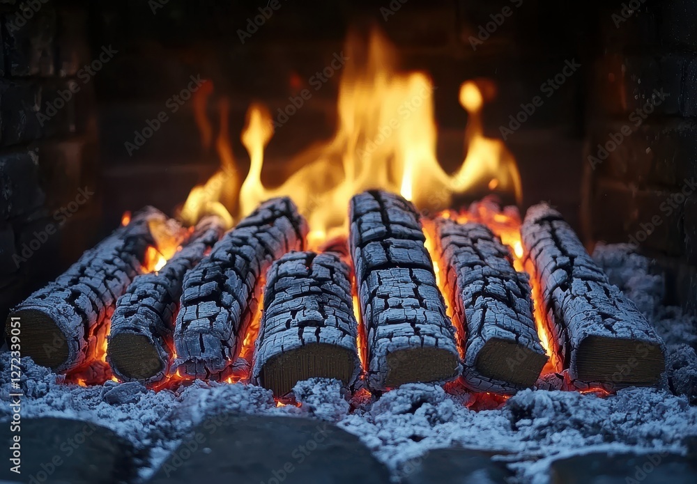 Poster warm and cozy fireplace with burning logs creating a relaxing atmosphere for winter gatherings and c