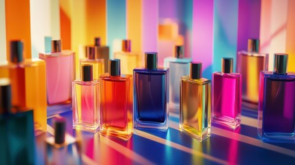 Colorful perfume bottles, studio shot