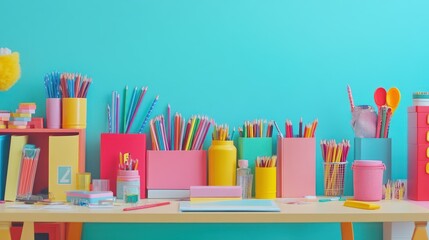 Colorful classroom supplies desk