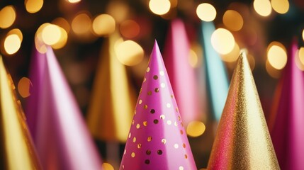 Festive party hats, bokeh lights (1)