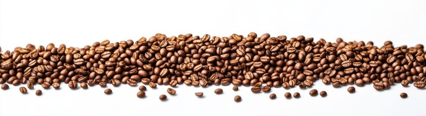 Naklejka premium Scattered Coffee Beans on White Background High Contrast Hyperrealism Texture Freshness Aroma