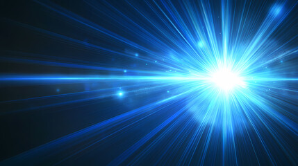 A bright blue light bursts from a dark background, emitting radiating beams. Ethereal Light Beams. Illustration