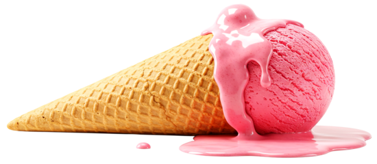 Pink Strawberry Melting Ice Cream Cone