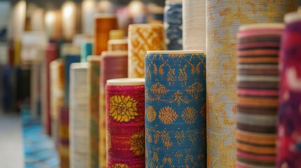 Showroom carpet rolls textile display