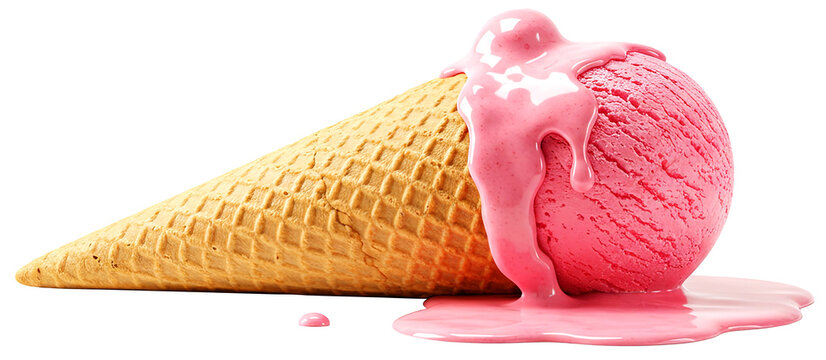 Pink Strawberry Melting Ice Cream Cone