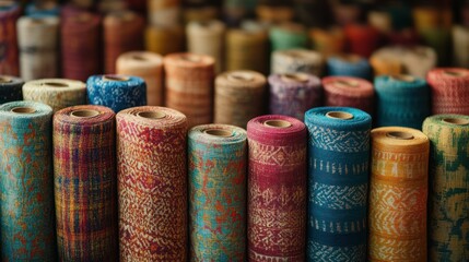 Colorful Fabric Rolls, Market Stall