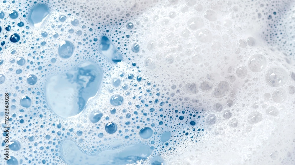 Aufkleber Swirling patterns of soap foam and tiny bubbles create an intricate and calming texture. This captivating scene invites a sense of serenity and cleanliness, perfect for relaxation