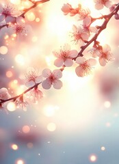 Fototapeta premium Spring Nature Art Background with Cherry Blossom and Sunlight in Dreamy Landscape