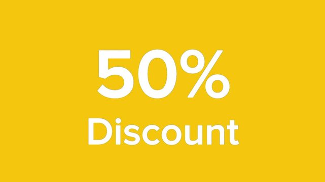 Discount 50% banner motion graphic in yellow background and green screen. Features animated text perfect for social media ads.