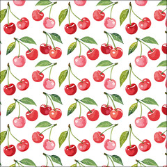 Watercolor cherry print pattern, simple vector background