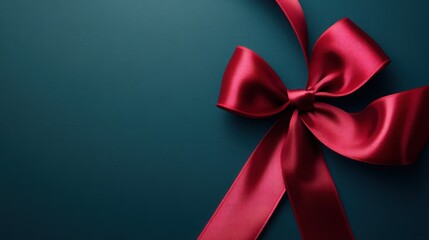 A Crimson Ribbon Bow on Dark Teal Background