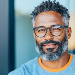 Portrait of a smiling middle-aged Black man with graying hair and beard, wearing glasses.