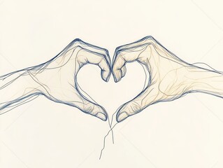 Fototapeta premium minimalist line art illustration hands heart love gesture romance connection drawing