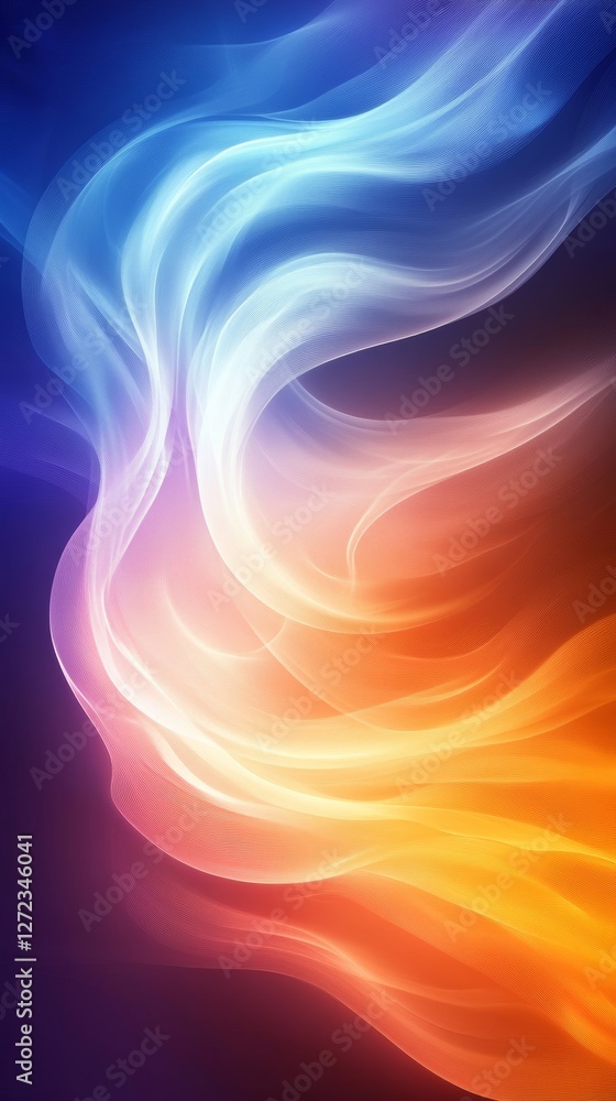 Poster Abstract swirls of vibrant blue and orange hues create a mesmerizing blend of light and color. A captivating digital artwork.