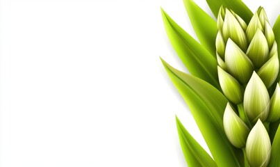 Obraz premium Lush green plant with budding flowers against a clean white background, ideal for nature themes