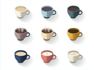 Fototapeta premium Icônes de tasses à café en flat design sur fond blanc