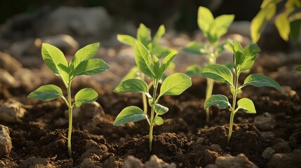 Obraz premium Young Green Seedlings Growing in Rich Soil