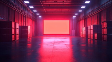 office setup with inventory screen glowing in dim light, focus on data, with logistics network