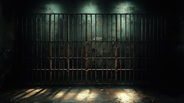 Haunting 3D Rendering of an Abandoned Prison Cell at Night