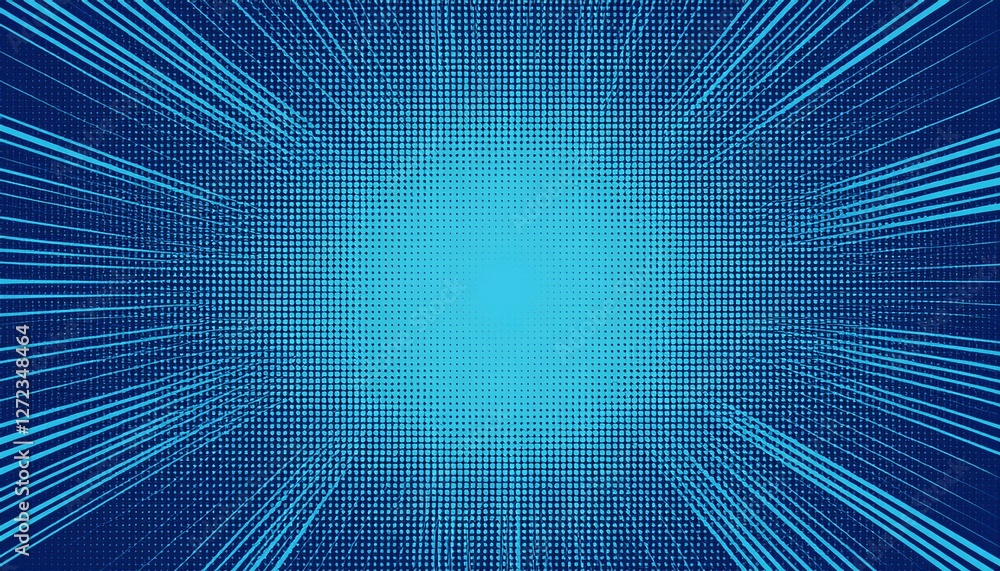 Poster comic dotted pattern. blue color. halftone background retro backdrop with circles. generated image