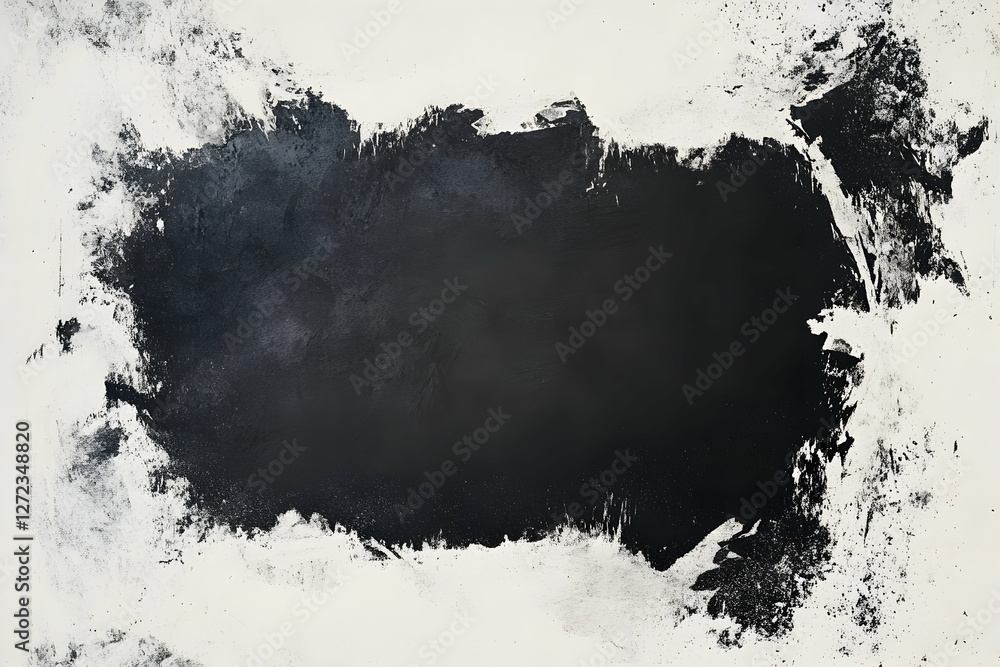 Poster abstract monochrome canvas featuring dynamic contrast between a central dark void and a textured, br