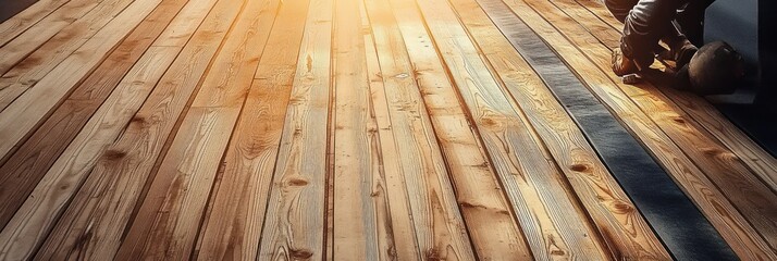 Carpenter Constructing Wooden Flooring on Outdoor Patio