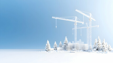 Winter Construction Site Cranes & Building