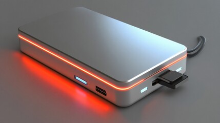 Futuristic Portable External Hard Drive with Red LED Light