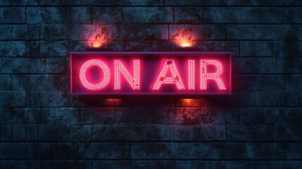 Glowing ON AIR Sign Retro Illustration on Soundproof Foam Wall for Broadcast and Media