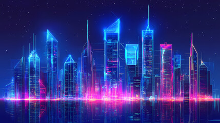 Fototapeta premium Futuristic cityscape at night. Neon Dreamscape City. Illustration