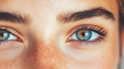Obraz premium Close-up of a young woman's captivating eyes, showcasing their natural beauty and unique features.