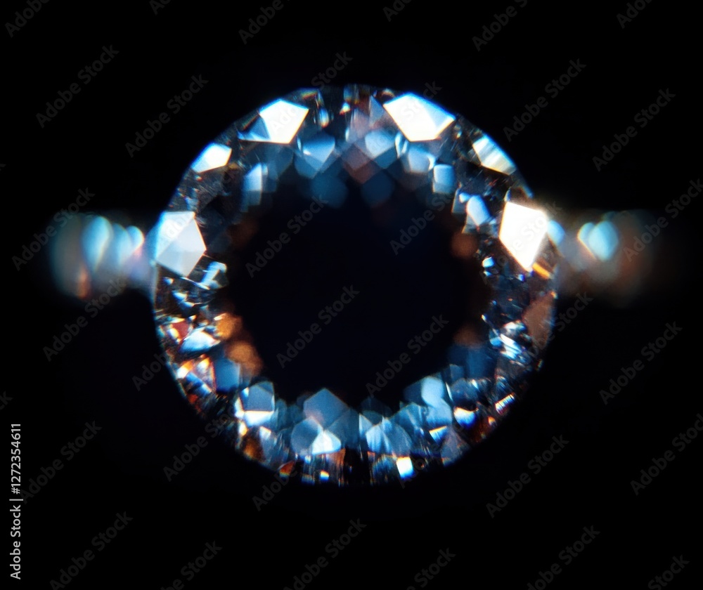 Poster crystal ring close-up sparkling light reflection defocused abstract bokeh dark background