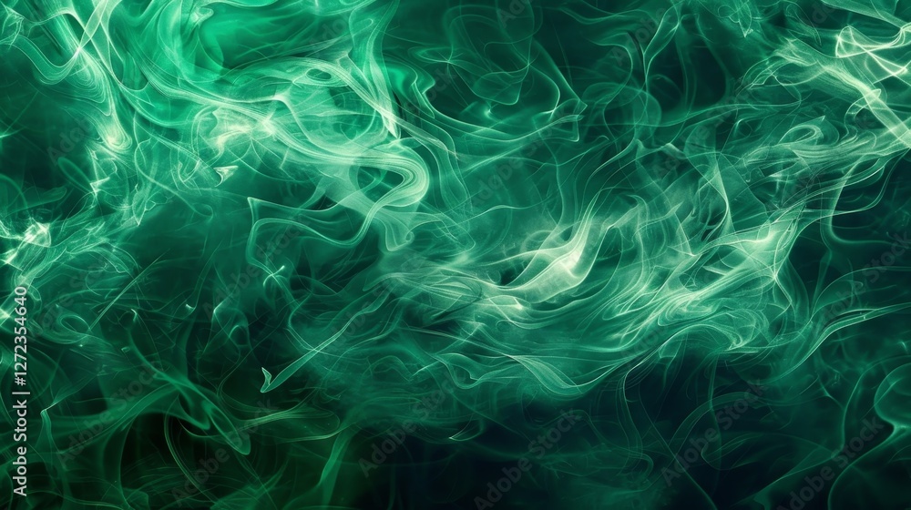 Poster flickering tongues of emerald green fire weaving and intertwining with a sense of fluidity and const