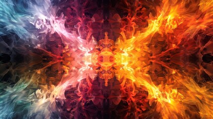 Fototapeta premium A radiant burst of multicolored flames overlaid with intricate geometric patterns reflecting the diverse and constantly evolving nature of the crypto world.