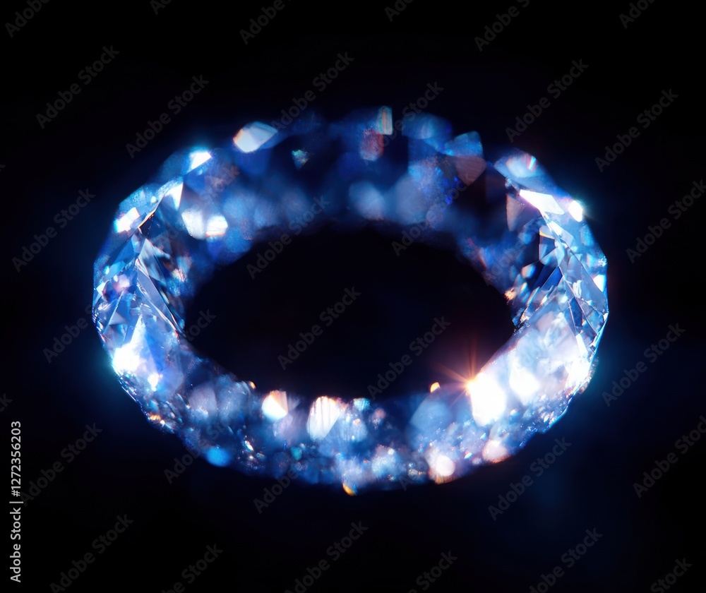 Poster Crystal Ring Close-up Sparkling Light Reflections Bokeh Abstract Dark Background
