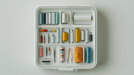 Organized craft kit, white background