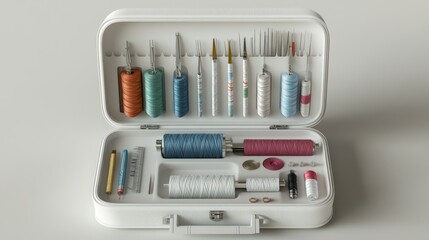 Sewing kit tools case studio shot
