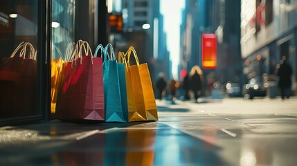 City shopping bags sunny street