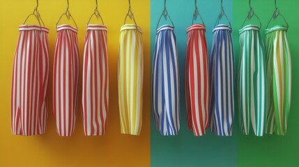 Colorful striped pants hanging studio