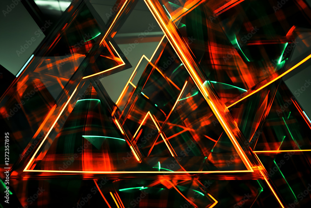 Poster dynamic interplay of glowing triangles creating an immersive and visually captivating futuristic abs