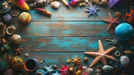 Seashells frame wood, summer beach