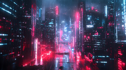 Fototapeta premium Cyberpunk cityscape: neon dreamscape. Neon Dreamscape City. Illustration