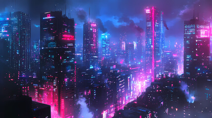 Fototapeta premium Cyberpunk cityscape: neon dreamscape. Neon Dreamscape City. Illustration
