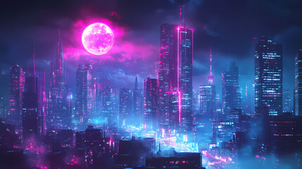 Fototapeta premium Cyberpunk cityscape: neon dreamscape. Neon Dreamscape City. Illustration
