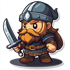 Chibi Viking Warrior Cartoon Hero in Pixel Art Style