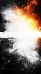 Cosmic collision: A breathtaking view of a celestial event, where fiery orange and cool white nebulae meet in a spectacular display of light and energy.