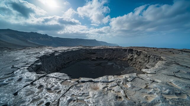 The ground around the crater is cracked and unstable mirroring the instability that has come with the implementation of blockchain technology.
