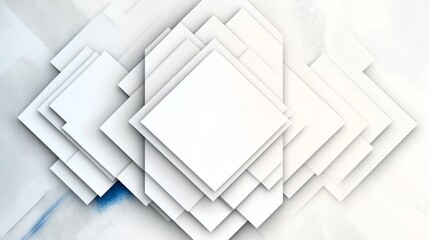 Abstract geometric shapes in shades of white and gray create a clean, modern design.