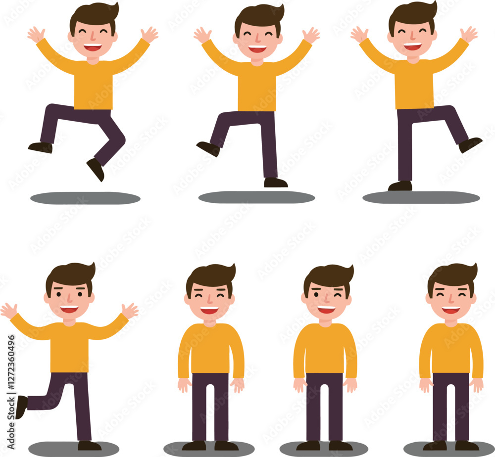 Aufkleber character jumping with joy in flat minimal vector art style