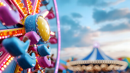 Colorful Carnival Ride at Daytime with Blue Sky